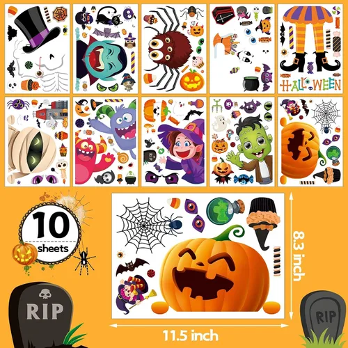 Miniatura 2 de BAYLAY Adhesivos para ventanas de Halloween, 10 hojas de decoración de ventanas de Halloween de doble cara para Halloween y ventanas