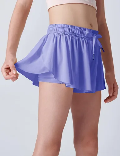 Miniatura 41 de Paquete de 3 pantalones cortos fluidos para niñas con forro de elastano, 2 en 1, faldas de mariposa para jóvenes, para fitness, correr, deportes