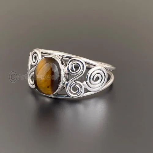 Miniatura 2 de Tiger Eye Ring Women, 925 Sterling Silver Ring, Handmade Tiger Ring, Minimalist Silver Ring, Tiger Gemstone Ring, Bohemian Ring Women, Tiger Oval