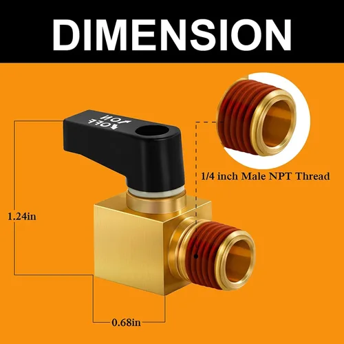 Miniatura 2 de SUNROAD - Paquete de 5 válvulas de drenaje de bola de latón mini válvula de bola, 1/4 pulgadas NPT macho para compresor de aire con cinta de sellado