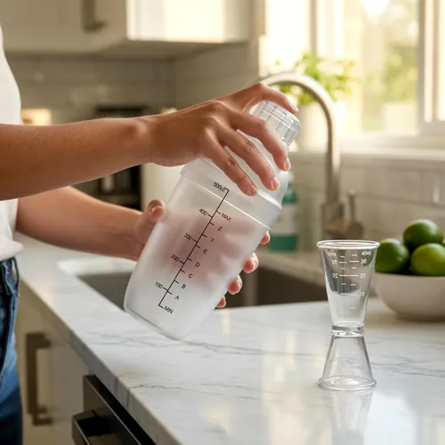 Miniatura 8 de Homestia Juego de coctelera de plástico transparente, mezclador de bebidas de 17 onzas con colador integrado, doble jigger, libro de recetas, kit