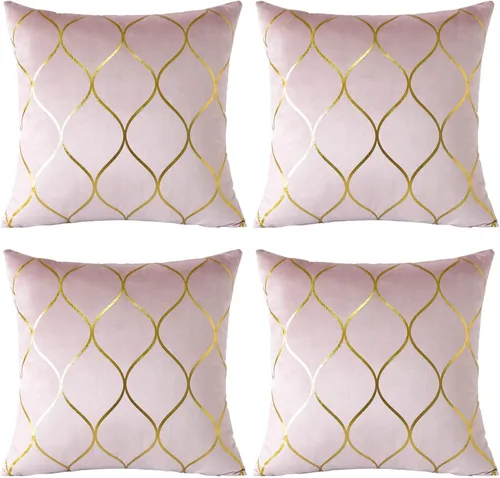 Miniatura 10 de OTOSTAR Juego de 4 fundas de almohada decorativas doradas de 18 x 18 pulgadas, fundas de almohada cuadradas de terciopelo suave, fundas de cojín