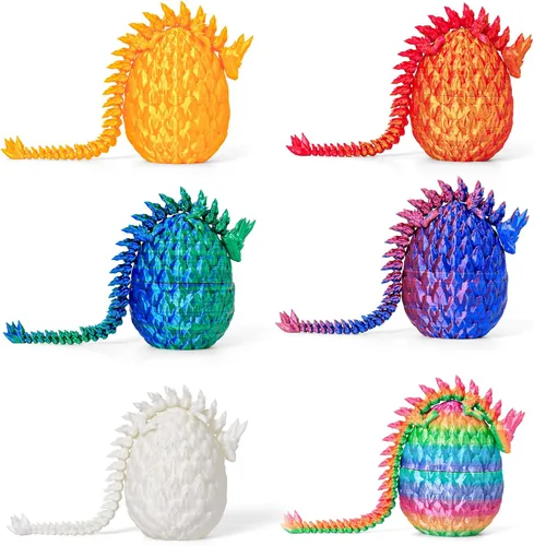 Juguete de huevo de dragón impreso en 3D para cesta de Pascua (paquete de 6) – Misterio sorpresa en el interior, dragón de cristal articulado,