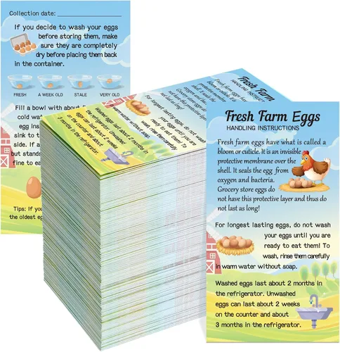 Kisston 200 Piezas Tarjetas de Instrucciones de Manejo de Huevos de Granja Frescos 2 x 3.5'' Sello de Cartón de Huevos de Navidad Tarjetas de