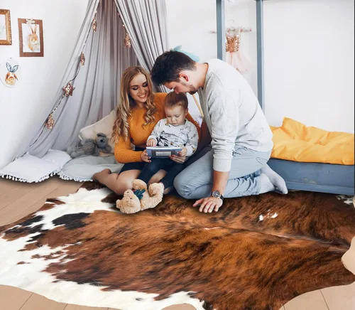 Miniatura 7 de bonanza leathers Alfombra de piel de vaca tricolor genuina de 6 x 7 pies, piel de vaca natural, apta para niños y mascotas, decoración de lujo