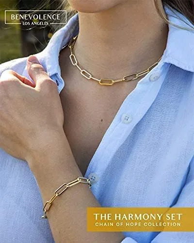 Miniatura 5 de Benevolence LA Collar de cadena de clip para mujer con juego de pulsera de clip, collar de eslabones de cadena de oro, collar y pulsera de oro de 14
