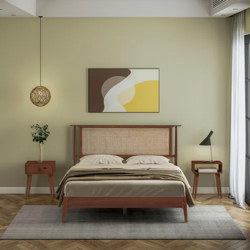 Miniatura 13 de NTC Marco de Cama de Madera Ruby con Cabecero y Ratán Natural, Base de Madera Sólida de Roble/Caucho con Listones Silenciosos, Capacidad de 1000