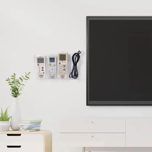 Miniatura 5 de Yeeco Soporte remoto acrílico para montaje en pared, 4 compartimentos, soporte de control remoto de acrílico transparente, soporte para bolígrafo