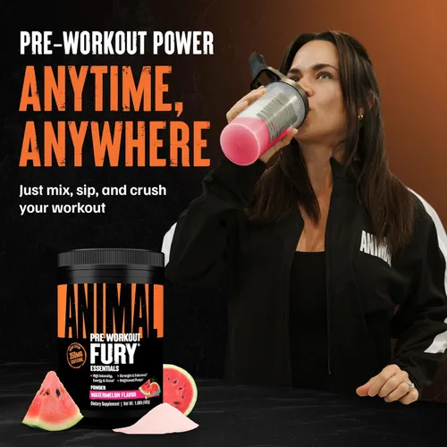 Miniatura 4 de Animal Fury Suplemento en Polvo Pre-Entreno para Energía y Concentración 5g BCAA 350mg Cafeína Óxido Nítrico Sin Creatina Estimulante Potente