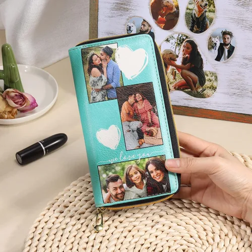 Miniatura 5 de Gemszoo Cartera de fotos personalizada para mujer, con nombre grabado y nombre, larga para tarjetas de crédito, con cremallera alrededor