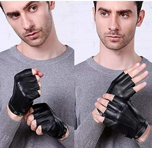 Miniatura 2 de Guantes de conducción sin dedos, de piel sintética, para deportes al aire libre, guantes de medio dedo para hombres, mujeres y adolescentes