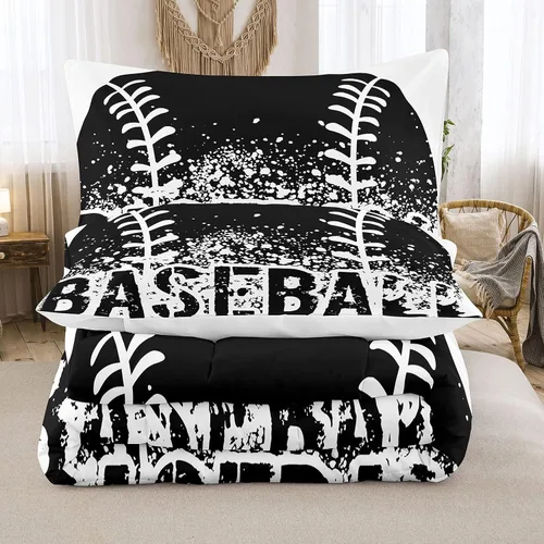 Miniatura 3 de Juego de edredón Bodhi para niños individual, edredón de béisbol para niños con fundas de almohada, juego de ropa de cama deportiva de béisbol