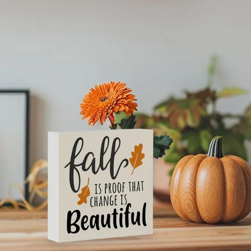 Miniatura 6 de Letrero rústico de madera con texto en inglés "Fall is Proof That Change is Beautiful", decoración de obra de arte de otoño y Acción de Gracias