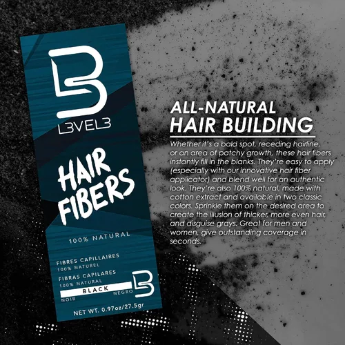 Miniatura 2 de L3 Fibras capilares – Cubren el punto calvo o el cabello fino – Acabado de aspecto natural – Cobertura gris instantánea y cabello más grueso (negro)