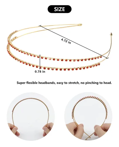 Miniatura 3 de Wecoe Paquete de 4 Diademas - Diadema de novia con diamantes de imitación rojos para niña, diadema de boda con cristales, diadema de hojas y Banda