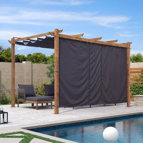 Miniatura 30 de PURPLE LEAF Pérgola retráctil para exteriores de 10 x 10 pies con toldo, refugio de metal para patio, jardín, pabellón, marco de grano de madera