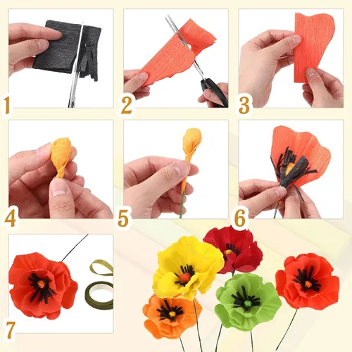 Miniatura 4 de Gersoniel 57 piezas de papel crepé de flores de bricolaje, 6 rollos de hojas de papel crepé de 1.58 onzas, 50 piezas de alambre de hierro floral