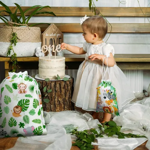 Miniatura 5 de 4 bolsas con cordón de safari de animales, regalos de selva, regalos de fiesta, bolsas de golosinas para baby shower, revelación de género