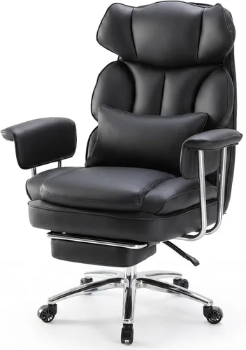 OLIXIS Silla de escritorio para oficina en casa, cómoda con reposapiés, soporte ergonómico de cuero sintético grande y alto, ruedas giratorias de