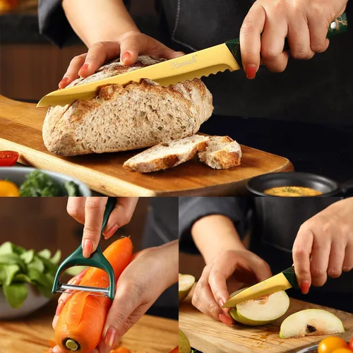 Miniatura 4 de Juego de cuchillos Keewah, juego de 16 piezas de cuchillos de cocina con soporte de acrílico, dorado
