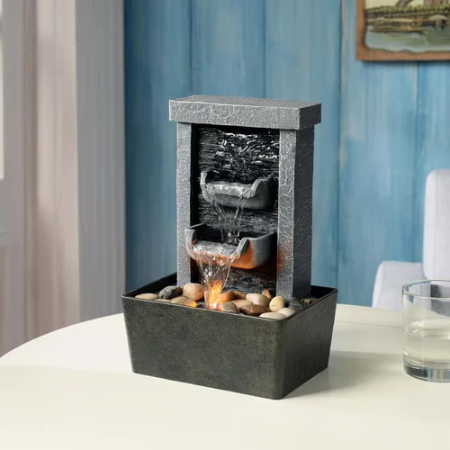 Miniatura 8 de GOSSI Decoración del hogar Fuente de cascada de 10.3 pulgadas para interiores, relajación, bombas de agua de alta presión, fuente de mesa, fuente