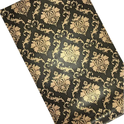 Miniatura 2 de MyFun Papel tapiz de damasco floral de lujo negro y dorado de 11 yardas, calcomanías de papel de pared de contacto extraíbles vintage para muebles