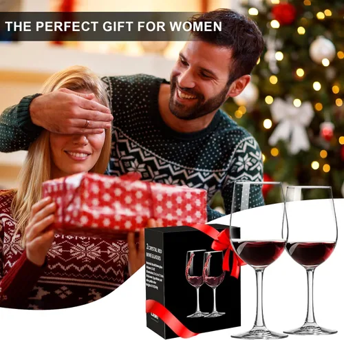 Miniatura 5 de Juego de 2 copas de vino Haoxishui, juego de 10 onzas de copas de vino de tallo largo para vino tinto y vino blanco, regalo de Navidad, regalo