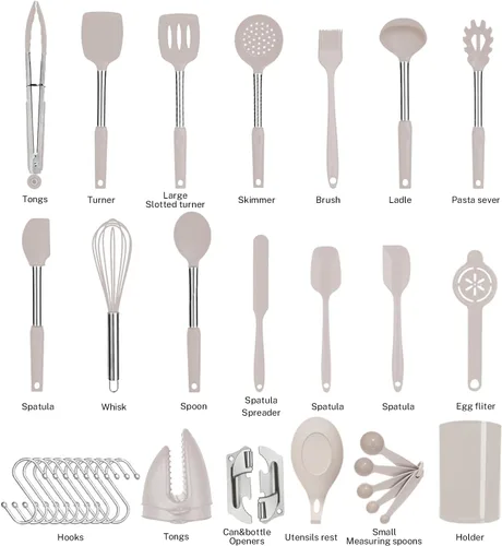 Miniatura 4 de Juego de utensilios de cocina de silicona con mango de acero inoxidable, juego de espátula, juego de utensilios de cocina, utensilios de cocina