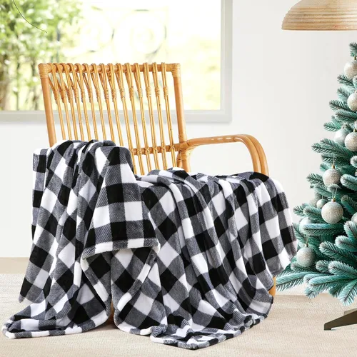 Miniatura 3 de Elegant Comfort - Manta de vellón muy suave y aterciopelada, con estampado navideño, a cuadros escoceses, de 50 x 60 pulgadas (búfalo negro)
