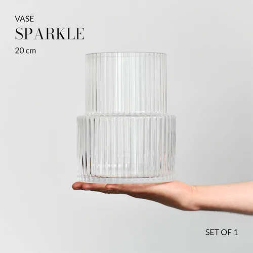 Miniatura 2 de KROSNO Florero de cristal acanalado de 7.8 pulgadas - Florero de cristal transparente para flores y ramos - Vidrio sin plomo - Diseño moderno