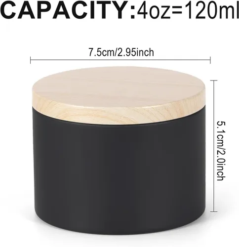 Miniatura 2 de SONVIIBOX 24 latas de velas de 4 onzas, latas negras con tapas de metal de grano de madera, tarros de velas para hacer velas a granel, tarros