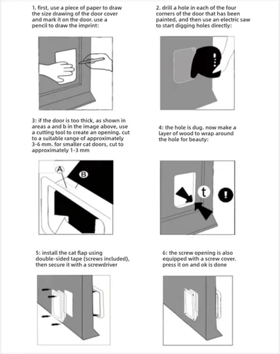 Miniatura 9 de HEEPDD Interior Exterior Cat Door, 4 Way Lock Pet Door with ABS Material Easy to Set Up and Simple Installation for Cabinets Garages Rooms Cat Black