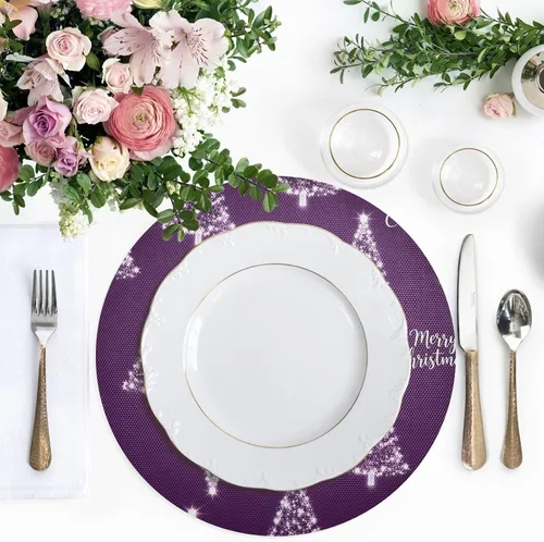 Miniatura 5 de Trees Christmas Purple Dining Room Table Placemats, Non Slip Washable Dinner Mat for Kitchen Table one sizex4