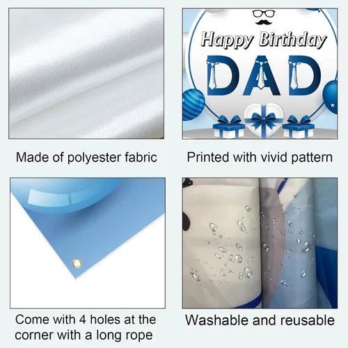 Miniatura 6 de Labakita Cartel azul de feliz cumpleaños para papá, cartel de decoración de fiesta de cumpleaños de hombres, fondo de feliz cumpleaños para padre