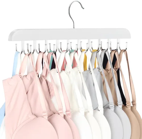 Miniatura 9 de Paquete de 2 perchas para brasieres, capacidad plegable con 40 ganchos, perchas de sujetador para organizador de armario, perchas de madera de Negro