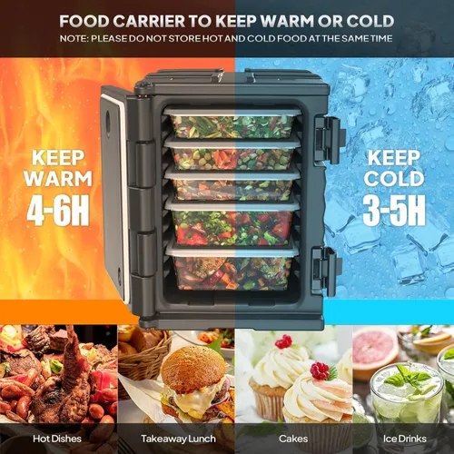 Miniatura 3 de ROVSUN Calentador de alimentos de 82 cuartos de galón, calentadores de alimentos para catering, con 4 bandejas de tamaño completo NSF, ruedas dobles
