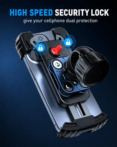 Miniatura 5 de Hiboy Soporte de teléfono para motocicleta, amortiguador de vibraciones mejorado, soporte giratorio de 360°, clip de teléfono para manillar