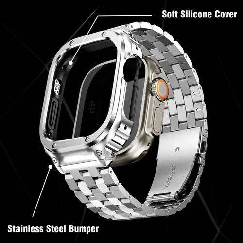 Miniatura 5 de SUPLINK Caja de acero inoxidable con bandas compatible con Apple Watch Ultra 2 Band/ 1/ Apple Watch Ultra 3 Band 49mm, correa ajustable protectora