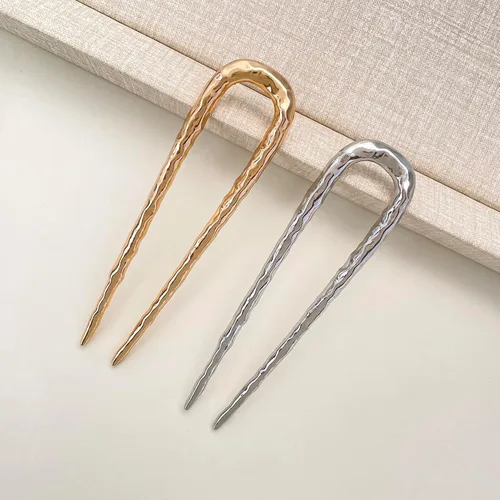 Miniatura 6 de 2 horquillas francesas de metal en forma de U para mujer, bonitas horquillas onduladas para cabello largo, horquillas medianas plateadas doradas