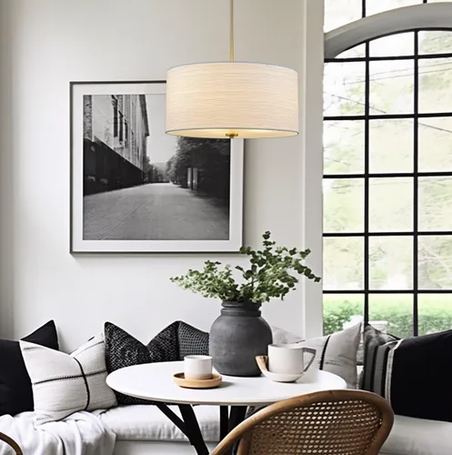 Miniatura 5 de Kira Home Pearl - Lámpara colgante moderna de tambor grande de 18 pulgadas, 3 luces, pantalla texturizada blanca + difusor de vidrio, altura Latón