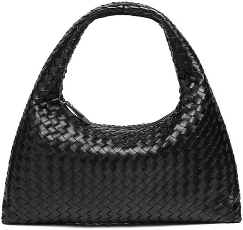 Bolsos de mano grandes para mujer, bolso de mano tejido anudado con asa superior para mujer, bolso de hombro de cuero suave para el hombro
