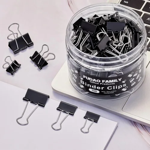 Miniatura 4 de 100 clips para carpetas de varios tamaños, abrazaderas de papel negro, mediano, pequeño, mini 3 tamaños con caja para oficina, escuela y hogar