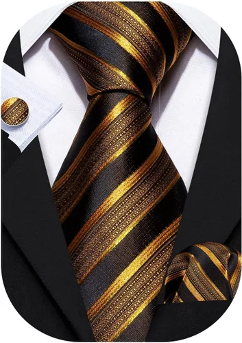 Miniatura 131 de Barry.Wang Juego de corbatas para hombre, corbata de seda a rayas, tejido a cuadros, gemelos formales, negocios, boda