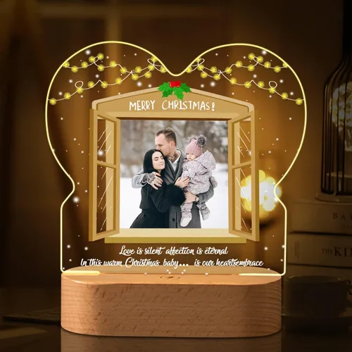 Miniatura 9 de Marco de fotos de corazón personalizado, luz nocturna, lámpara de cristal, texto de imagen personalizada, luz cálida, regalo personalizado