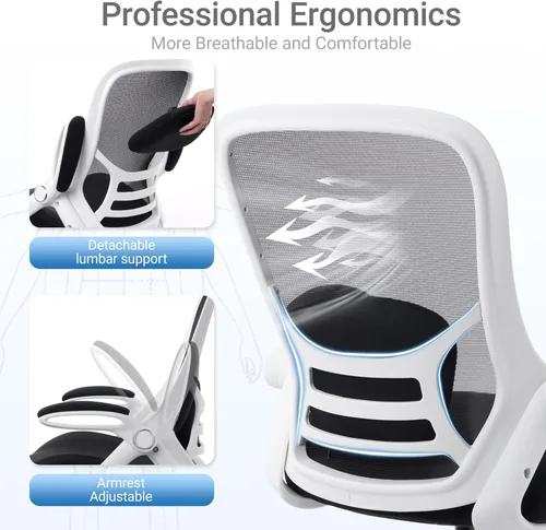 Miniatura 5 de HYLONE Silla de dibujo resistente de 400 libras, asiento grueso de 5 pulgadas, silla de oficina con reposabrazos abatibles, silla ergonómica alta
