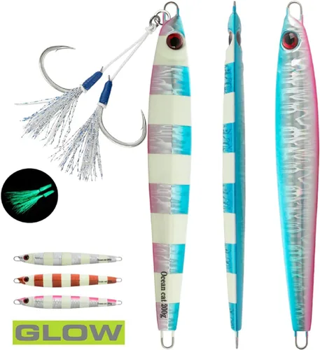 Miniatura 4 de OCEAN CAT Plomo de metal plano de caída lenta pesca señuelos hundimiento vertical cebo de jigging con gancho de mariposa para pesca de agua salada