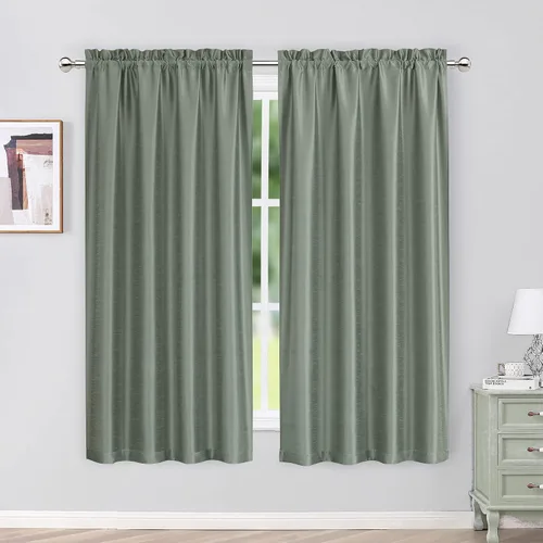 Miniatura 21 de Chyhomenyc Uptown - Cortinas negras de 24 pulgadas de largo, 2 paneles, cortinas cortas de seda sintética para oscurecer la habitación, cortinas