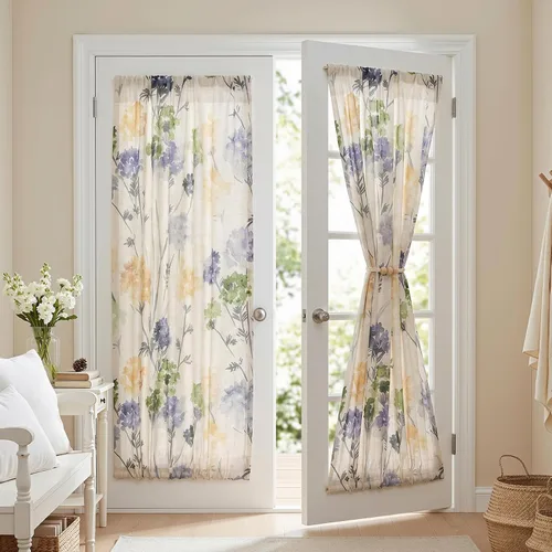 Miniatura 30 de MYSKY HOME Cortinas de lino para sala de estar, patrón de hojas, semitransparentes, cortinas verticales, decoración de estilo hawaiano, textura