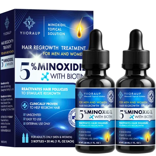 Crecimiento del cabello de minoxidil al 5% para hombres y mujeres: solución tópica de minoxidil extra fuerte para adultos con líneas de cabello