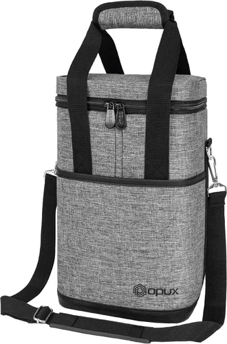 Miniatura 16 de Opux Bolsa térmica de vino con aislamiento para 4 botellas, a prueba de fugas, portátil, para viajes, picnic, regalo BYOB (negro)